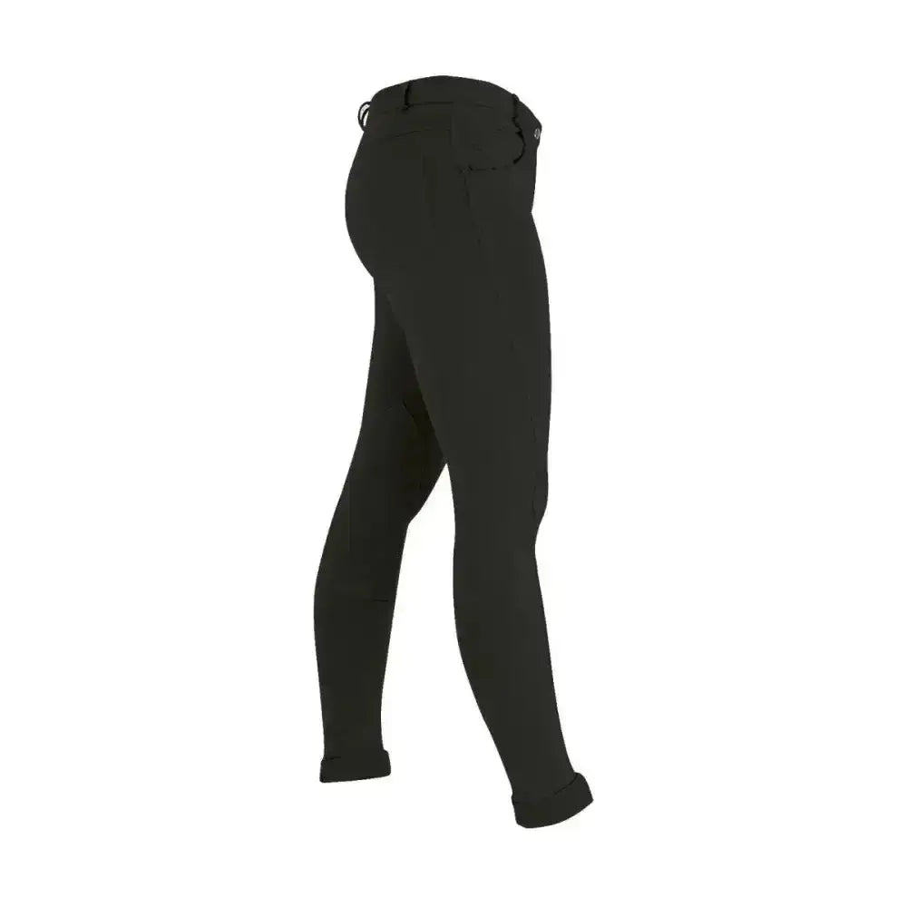 Black equestrian melton ladies jodhpurs with sleek form fitting design and rolled cuffs classic jodhpur style