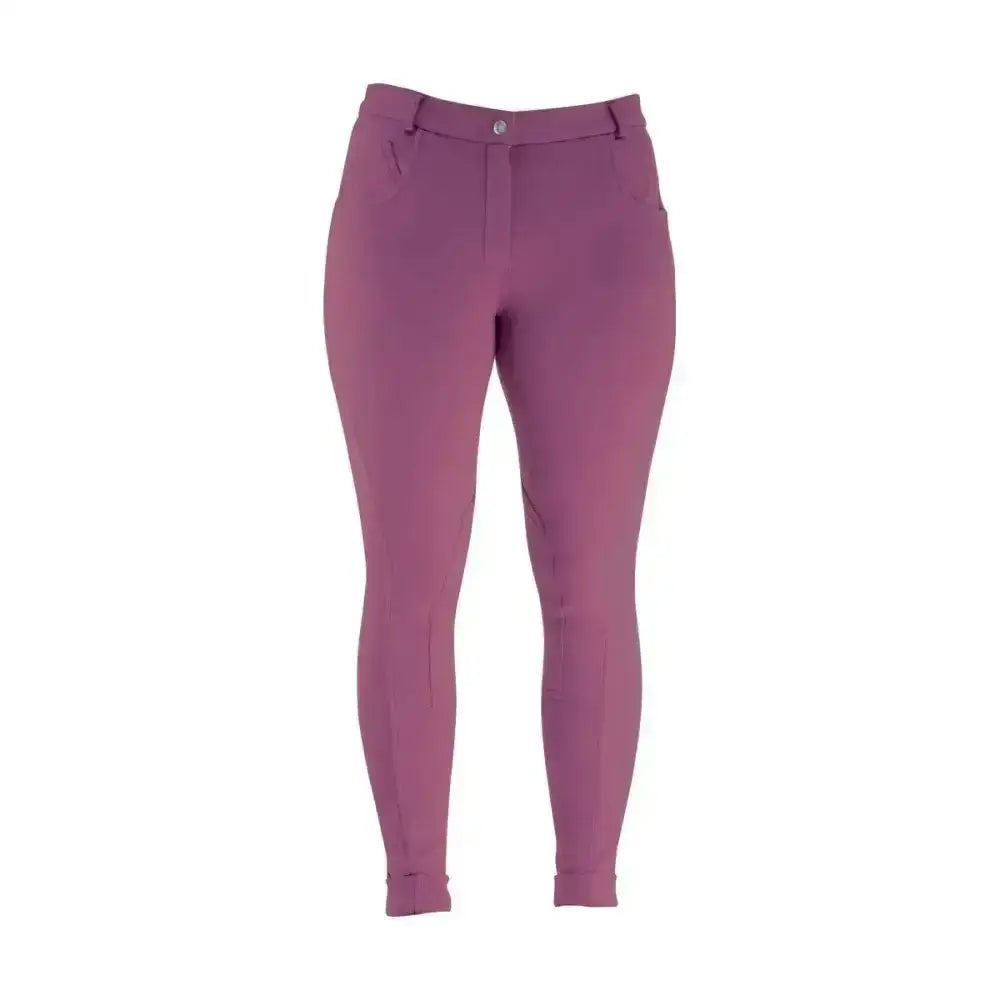 Purple Hy Equestrian Melton ladies jodhpurs with sleek form fitting classic jodhpur design and subtle stitching details