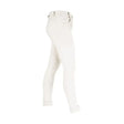 White equestrian melton ladies jodhpurs with black metal hardware at the waist in classic jodhpur style