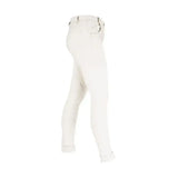 White equestrian melton ladies jodhpurs with black metal hardware at the waist classic jodhpur style pants