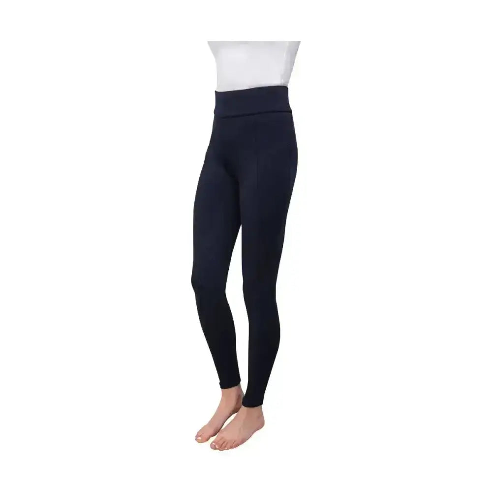 Black high waisted riding tights with smooth stretchy fabric from hy equestrian melton ladies riding tights collection