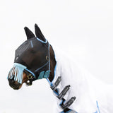 Hy Equestrian Mesh Half Mask with Ears and Fringe Black / Light Blue Cob Fly Masks