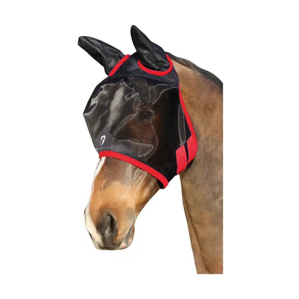 Hy Equestrian Mesh Half Mask with Ears Black/Red Full Fly Masks Barnstaple Equestrian Supplies