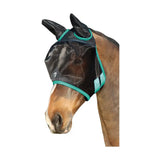 Hy Equestrian Mesh Half Mask with Ears Black/Teal Small Pony Fly Masks Barnstaple Equestrian Supplies