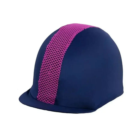 Navy blue hy equestrian mesh hat cover with vibrant pink mesh stripe perfect for riding attire