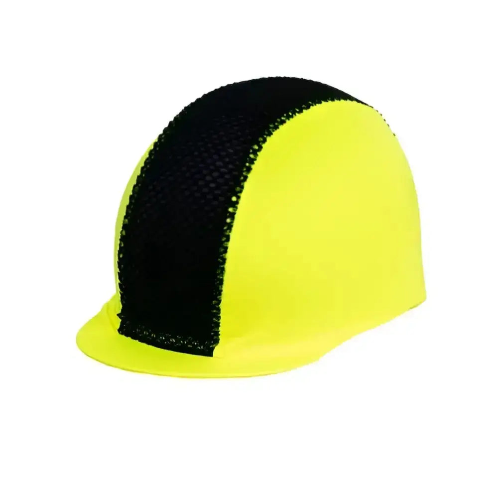 Hy equestrian bright yellow and black mesh hat cover made of breathable mesh for riding attire safety and style