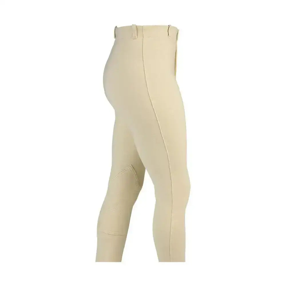 Beige equestrian milligan children’s jodhpurs with tailored fit and subtle seam detailing perfect for young riders