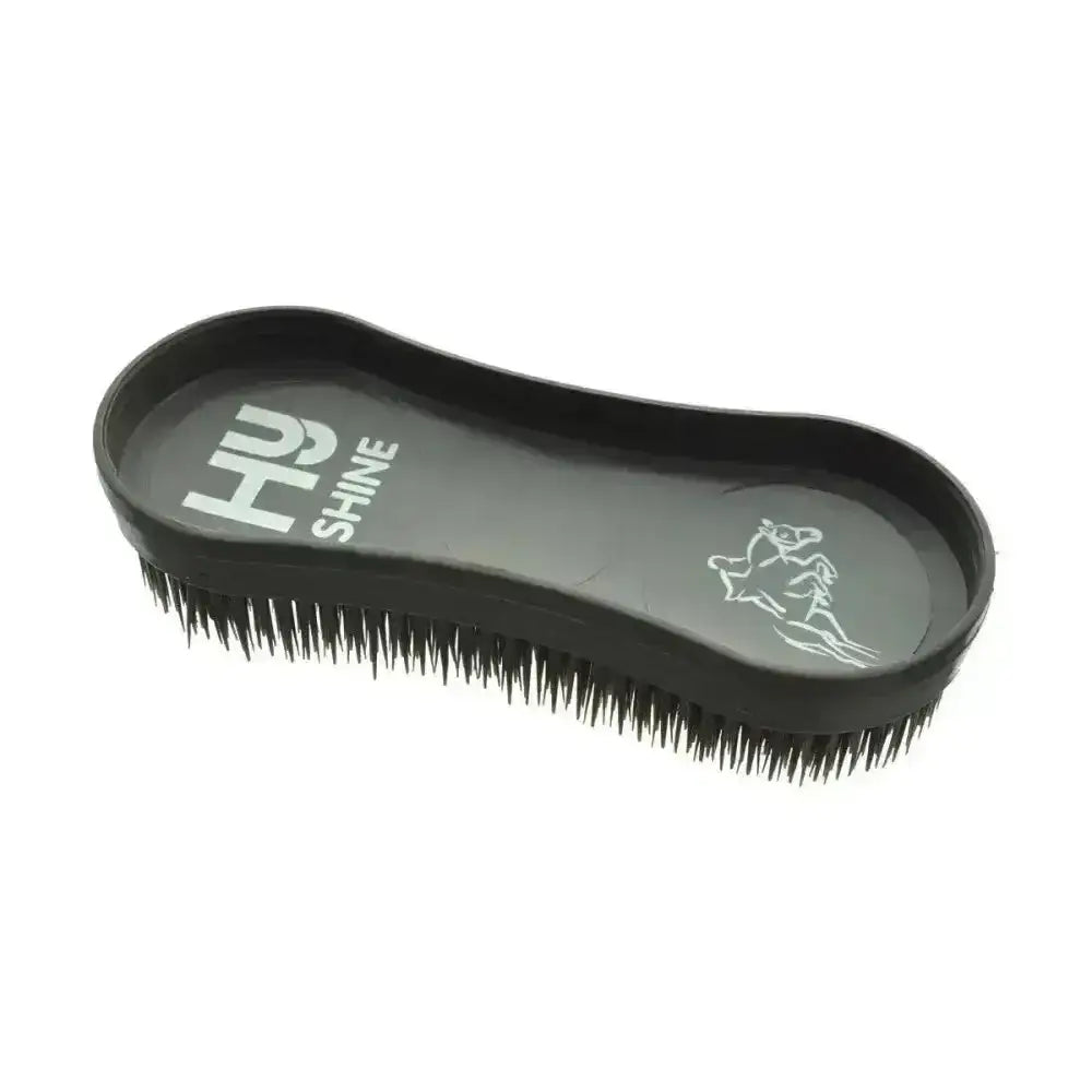 Black hu shine equestrian miracle grooming brush with dense stiff bristles and contoured handle for easy use