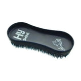 Black hu shine horse brush with dense stiff bristles and ergonomic handle from hy equestrian miracle grooming brushes