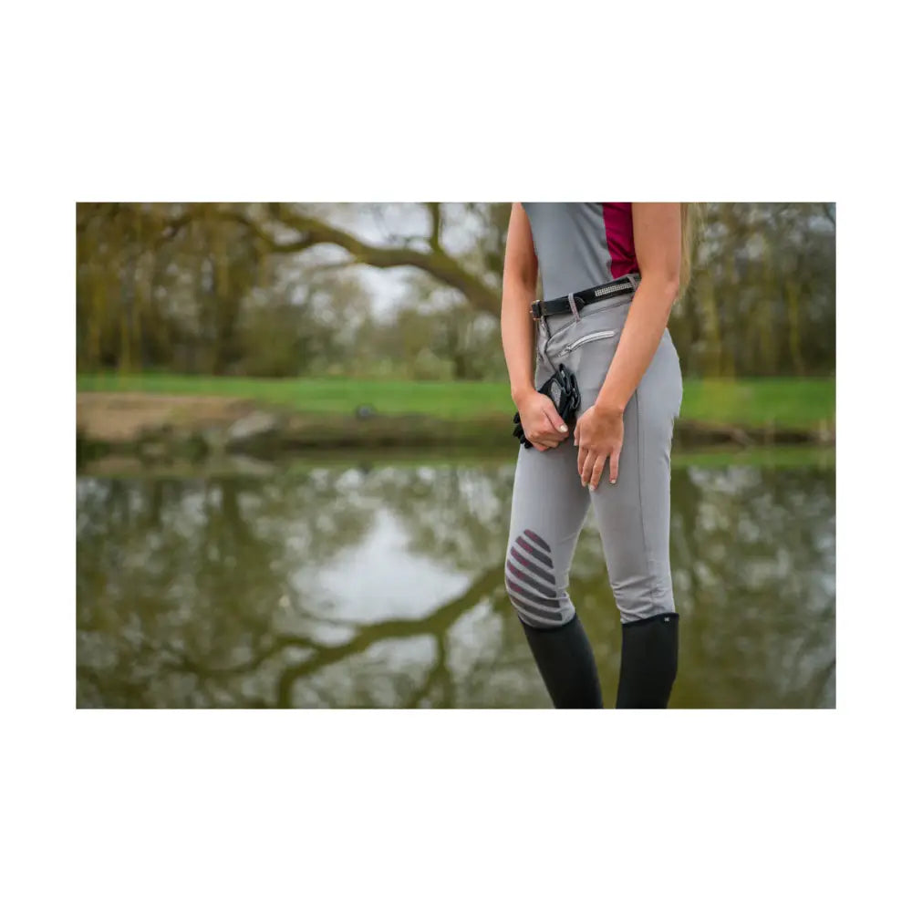 HY Equestrian Mizs Arabella Breeches Pink/Dolphin Grey 22" Riding Breeches Barnstaple Equestrian Supplies