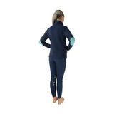 Navy blue mizs beatrice fleece equestrian jacket with light teal elbow patches and matching leggings with lace-up sides