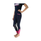 Navy blue and pink HY equestrian mizs eugenie breeches with mesh panels and silicone knee patches in bi-stretch material