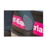 Black textured knitted riding breeches with pink white knee stripes from equestrian mizs passion breeches