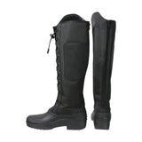 Black knee-high equestrian mont maudit winter boots with laces and side zipper for riding and cold weather use