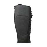 Black padded equestrian mont maudit winter leg guard with reinforced stitching and adjustable lacing system