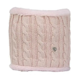 A soft blush pink fleece lined knitted snood with cable knit pattern from hy equestrian morzine for kids