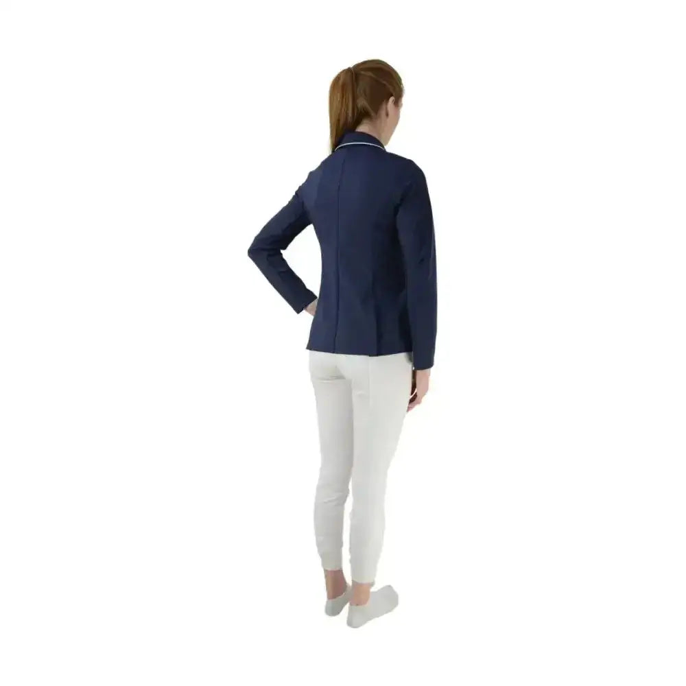 Navy blue hy equestrian motion xtreme competition jacket with stunning silver binding on collar for riding events