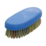 Blue plastic horse brush with soft pp multicolour bristles perfect as an equestrian multi colour kids body brush