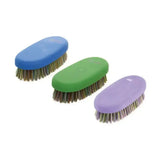 Hy equestrian multi colour body brush with soft pp bristles and colorful blue green purple handles for kids body brush