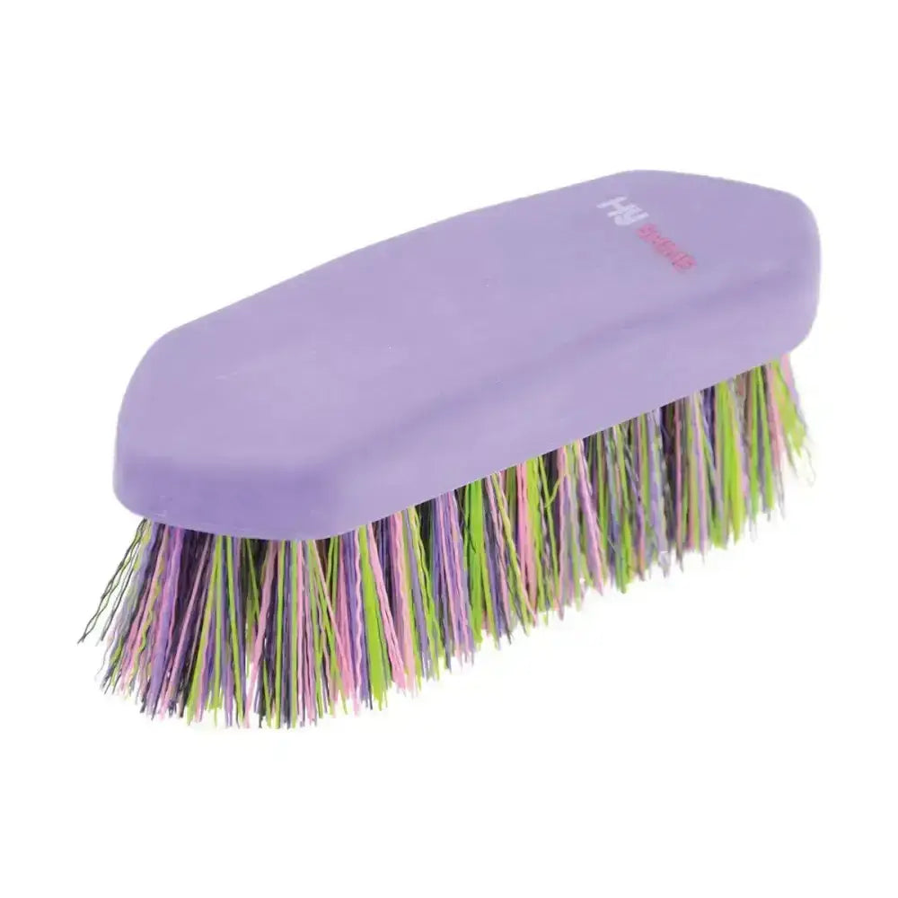 Purple hy equestrian multi colour dandy brush with stiff pp bristles and small hexagon dandy brush design
