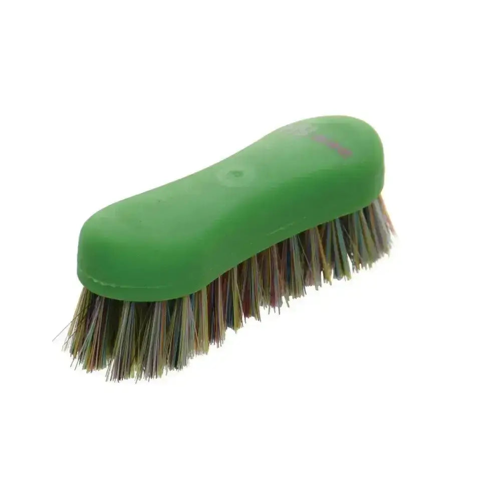 Green plastic hy equestrian multi colour face brush with soft pp bristles and soft touch cover for grooming
