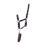 Hy Equestrian Multicolour Adjustable Head Collar with Rope Navy/Raspberry/Sea Blue Pony Headcollar Sets