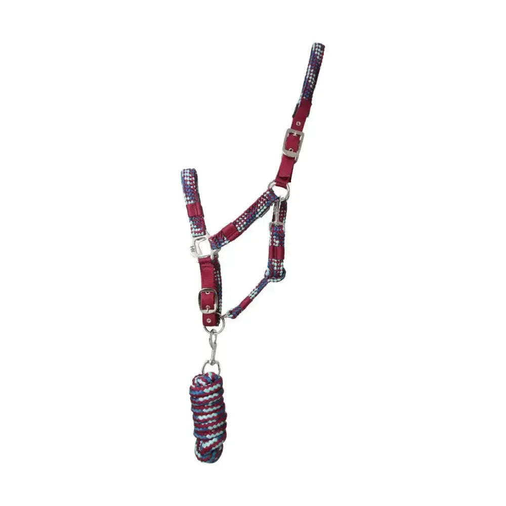 Hy Equestrian Multicolour Adjustable Head Collar with Rope Burgundy/Teal/Mint Pony Headcollar Sets