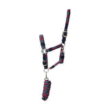 Hy Equestrian Multicolour Adjustable Head Collar with Rope Navy/Raspberry/Sea Blue Pony Headcollar Sets