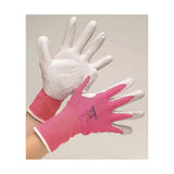 Pink and white hy equestrian multipurpose stable glove with textured grip on fingers for better hold and comfort