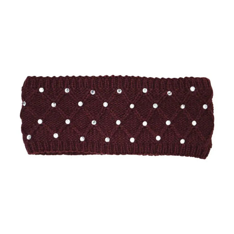 A maroon knitted hy equestrian munich diamante headband with silver rhinestones for a gorgeous equestrian look