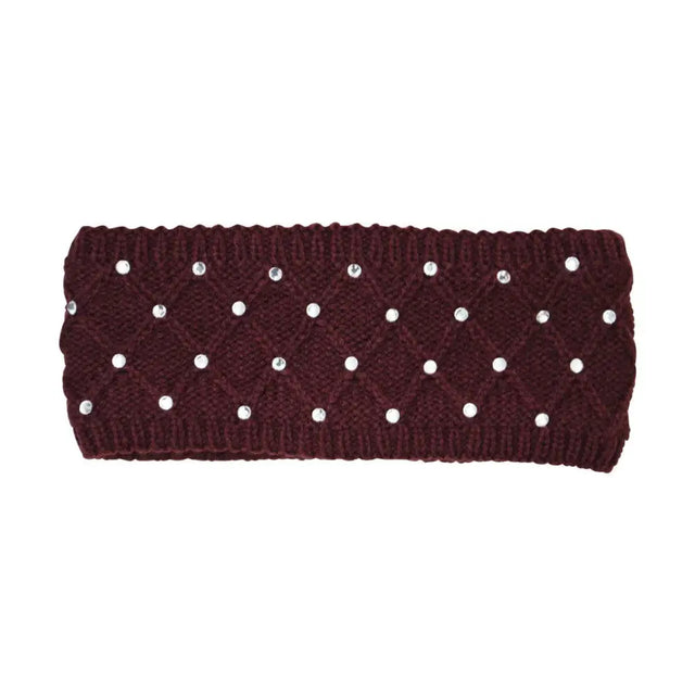 A maroon knitted hy equestrian munich diamante headband with silver rhinestones for a gorgeous equestrian look