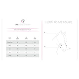 Hy equestrian muzzle size chart with measurement guide for nylon grazing muzzle designed for various horse types