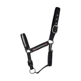 Black hy equestrian mystic head collar with reflective stripes and silver hardware for a stylish horse’s wardrobe