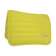 Bright yellow quilted hy equestrian neon reversible comfort pad with hy speed logo in pink and gray for horse saddle