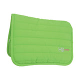 Bright lime green quilted hy equestrian neon reversible comfort pad with hy speed embroidered in pink and white