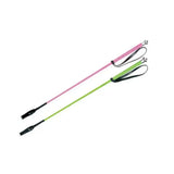 Hy equestrian neon riding whip in pink and lime green with black leather grip and silver fleck handle with dotted pattern