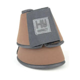 Tan and gray hy impact equestrian neoprene reach boots with padded adjustable strap and recessed stitching design