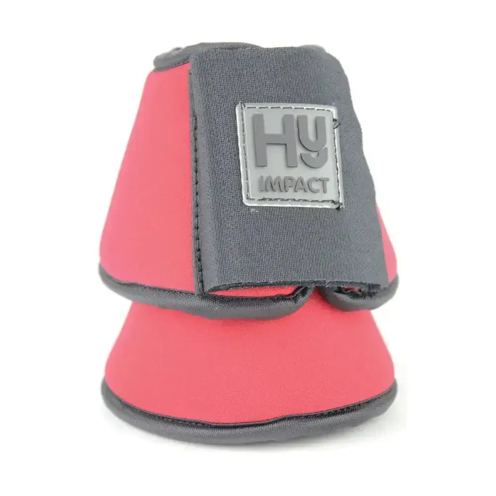 Pink and gray hy impact equestrian neoprene reach boots with padded contoured design and recessed stitching