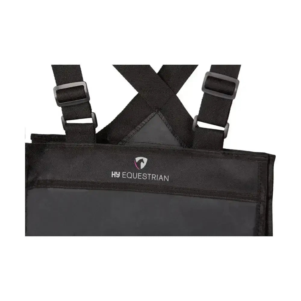 Black h2 equestrian number bib with adjustable straps and durable fabric for a comfortable fit in riding apparel