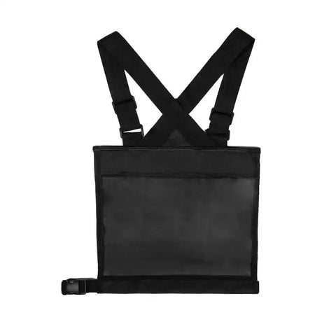 Black hy equestrian number bib with adjustable cross-back straps and durable matte fabric for comfortable fit riding apparel
