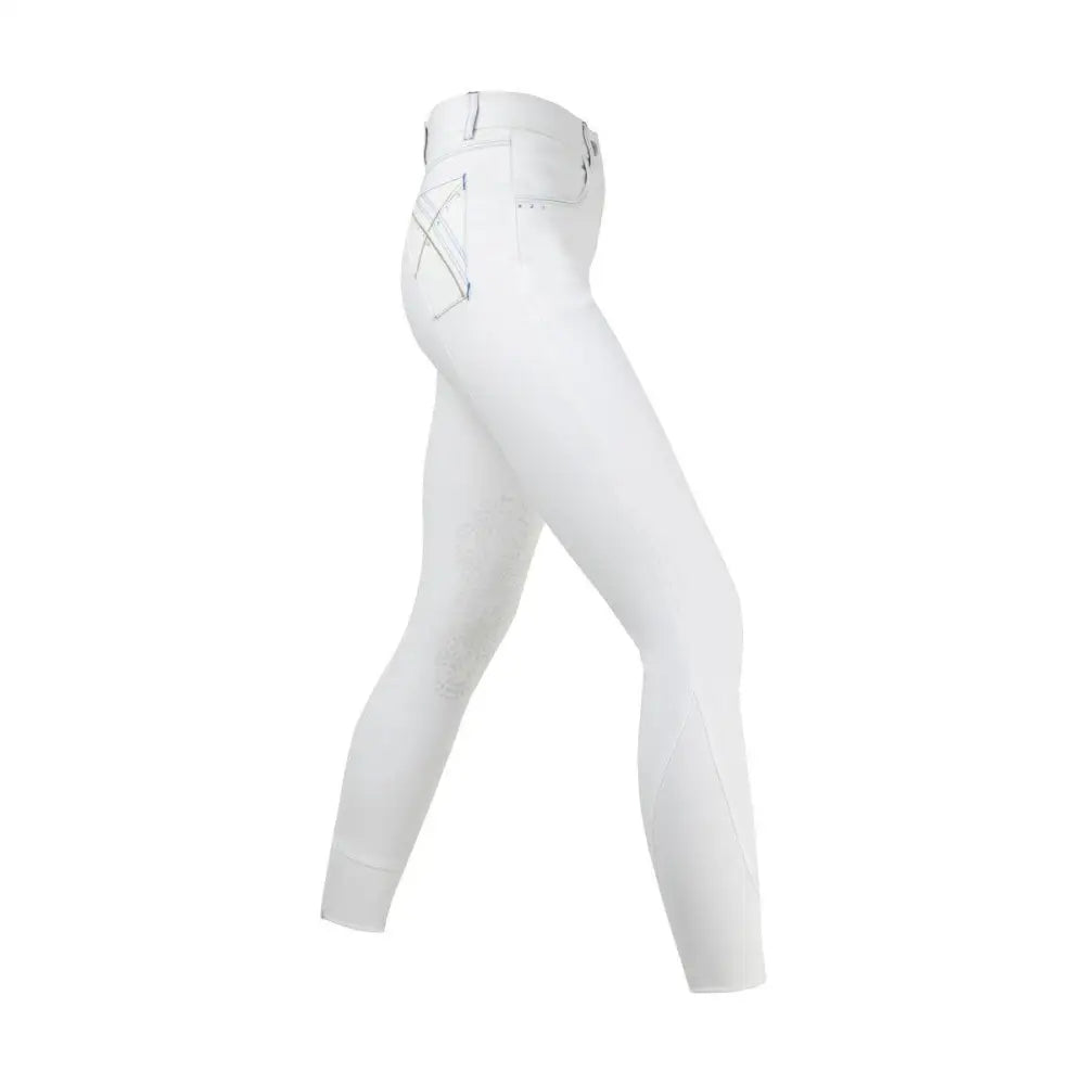 HY Equestrian Olympian Ladies Breeches Arctic White/Royal Blue 26" Riding Breeches Barnstaple Equestrian Supplies