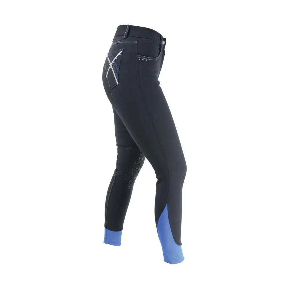 HY Equestrian Olympian Ladies Breeches Black Panther/Royal Blue 30" Riding Breeches Barnstaple Equestrian Supplies