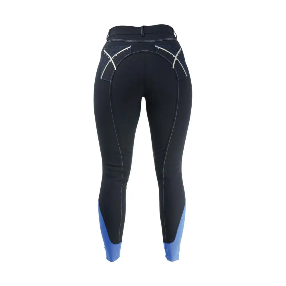 HY Equestrian Olympian Ladies Breeches Steel Grey/Royal Blue 24" Riding Breeches Barnstaple Equestrian Supplies