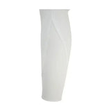A sleek white equestrian olympian ladies breeches pencil skirt with a subtle side slit and smooth fabric