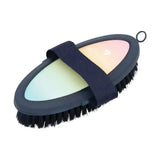 Hy Equestrian ombre body brush with oval shape, black bristles, soft touch navy strap, and gradient silicone base