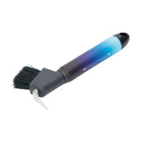 Hy Equestrian ombre hoof pick with sleek blue to black handle, quality PP bristles, and white plastic scraper attachment
