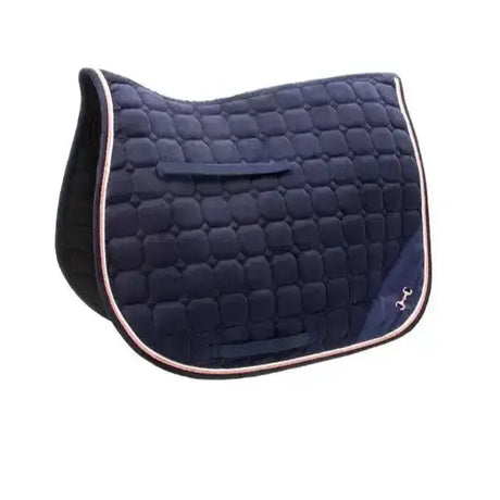 Navy blue quilted hy equestrian on the bit saddle pad with pink and white trim featuring luxurious suede material and mesh lining