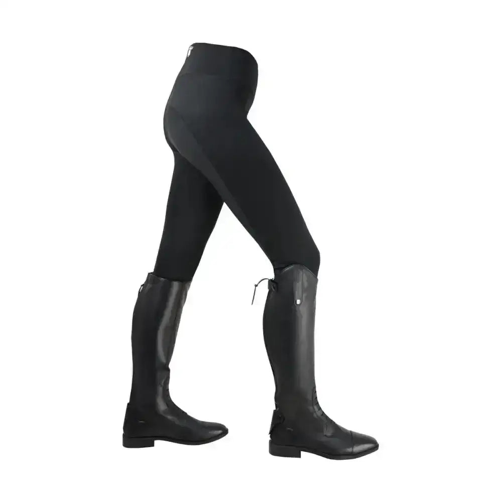 Black hy equestrian oslo softshell riding tights with brushed fleece lining and subtle seam details on smooth fabric