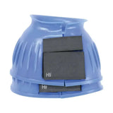 Blue plastic hy equestrian over reach boots with three black magnetic inserts for horses hoof protection