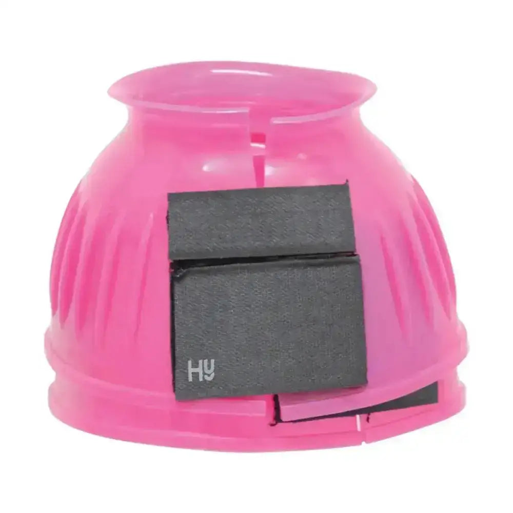 Pink plastic horse bell with black magnetic clasp for hy equestrian over reach boots designed for horses and reach boots use